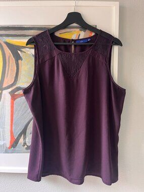 Apt. 9 Plum Lace Trim Keyhole Back Tank Top XL